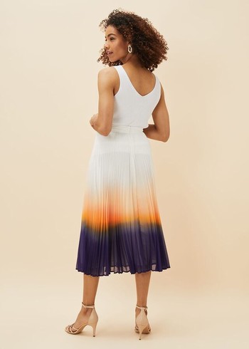 Phase Eight Raya Pleated Dip Dye Skirts Purple/Cream Australia | KF6409358